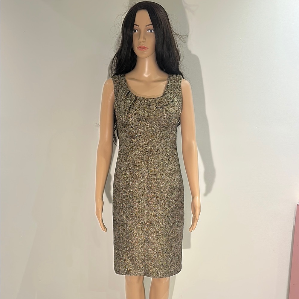 Michael Kors Gold Sheath Midi Dress Scoop Neck Sleeveless
